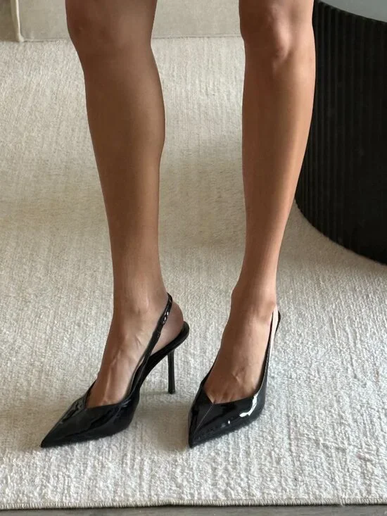 ZARA Black Patent Slingback Heels – Pointed Toe Stiletto Pumps - Picture 4 of 9